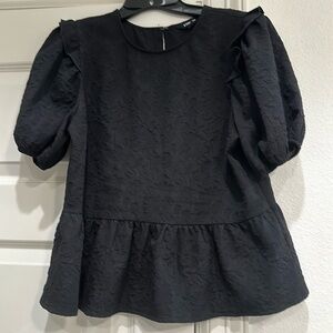 Express Peplum Top Size M Puff Sleeves Black Boho Chic